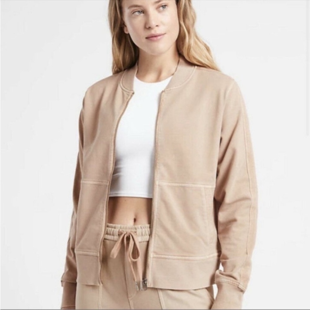 Athleta Sweater Farallon Women Small Tan Zip Up Lightweight Jacket Mocha Latte T